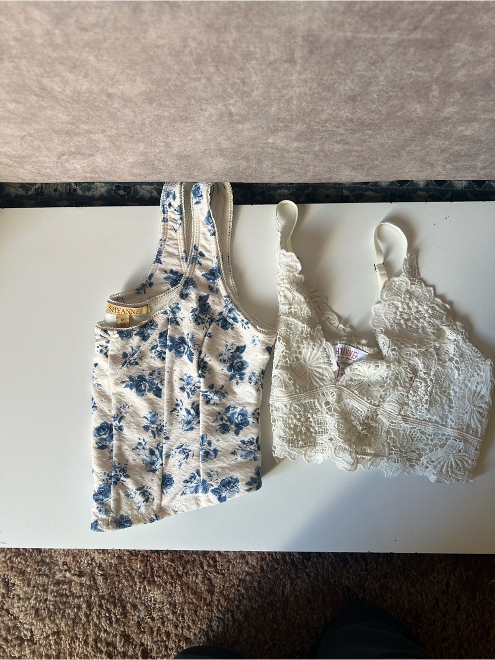 Shyanne Floral Cream & Blue Tank and Lace Bralette Set,,Bundle